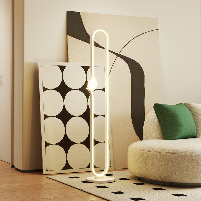 Lampada da Terra a LED Design ad Arco con Sfera in Vetro Luminosità Regolabile e Interruttore a Pedale Bianco  