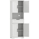 Credenza Cucina 60x30x172 cm con 2 Armadietti Cassetto e Piano Centrale con Passacavi in MDF Bianco      