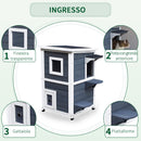 Cuccia per Gatti da Esterno 51x51x81,3 cm in Legno  Grigio e Bianco
