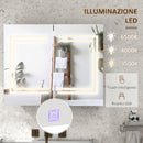 Specchio da Bagno Contenitore con Luce LED 80x15x65 cm Anta Soft Close Dimmerabile a 3 Colori Bianco Lucido      