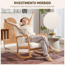 Poltrona a Dondolo 90°-130° 64,5x82x89 cm con Cuscino Lombare in Tessuto Sherpa Bianco  