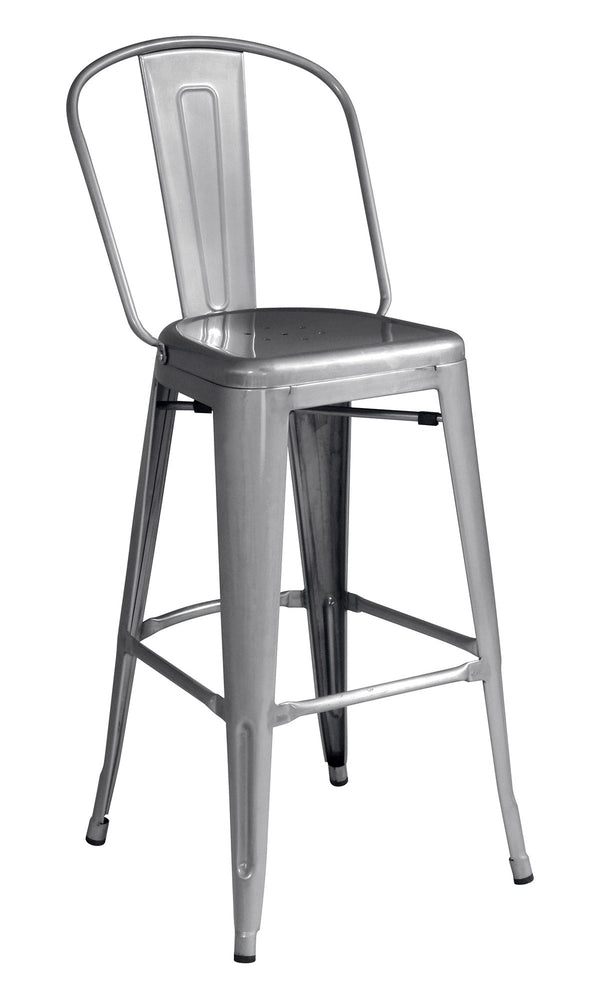 acquista Sgabello Alto con Schienale 49x52x114 cm in Lamiera Galvanizzata Silver