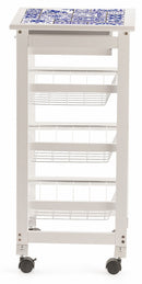 Carrello da Cucina Salvaspazio 37x37x76 cm 3 Ceste in Legno Soriani Mattonelle Bianco