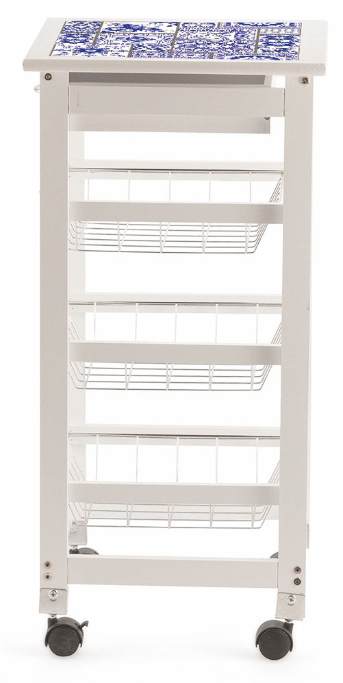 Carrello da Cucina Salvaspazio 37x37x76 cm 3 Ceste in Legno Soriani Mattonelle Bianco