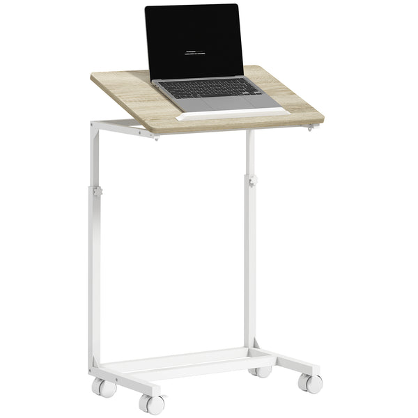 Tavolino da Lavoro Regolabile 55x36x62,5-82,5 cm con Piano Inclinabile in Legno e Metallo Bianco e Rovere acquista