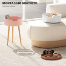 Set 2 Tavolini da Caffè con 2 Vani Contenitore e Vassoio Superiore Ø35 x 65,5 cm in MDF e Legno Bianco e Rosa 