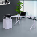 Scrivania Moderna ad Angolo con Cassetti in Legno Bianco 152x144x76 cm 