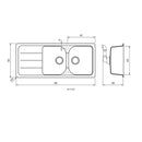 Lavello 116x50 cm 2 vasche gocciolatoio nero Samet