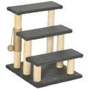 Tiragraffi Scaletta per Gatti a 3 Livelli 45x40x48 cm con Pallina Pali in Juta Grigio