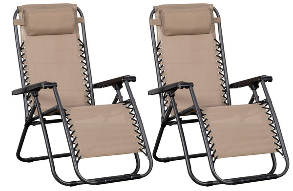 online Set 2 Sedie Sdraio Zero Gravity Reclinabile Pieghevole 90x66x108 cm in Metallo e Textilene Tortora