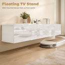 Mobile Porta TV fino a 82" Sospeso con 3 Armadietti a Ribalta e Ante Soft Close Bianco Lucido      