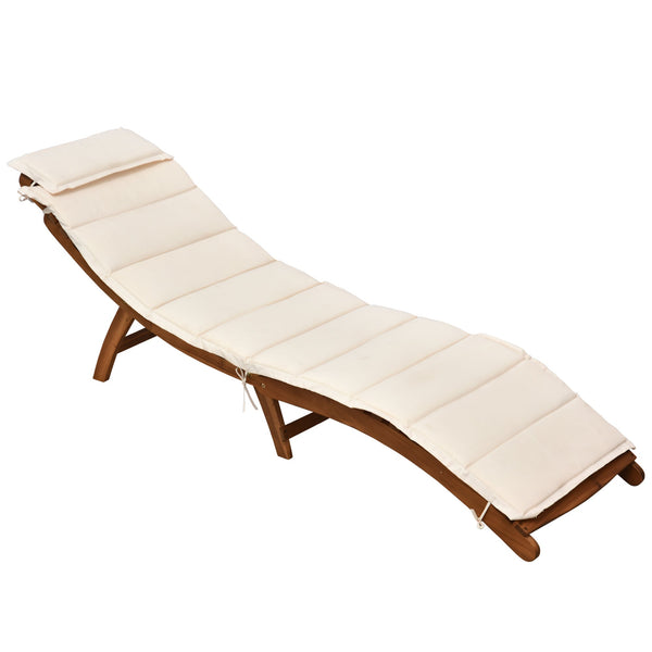 Lettino Prendisole Pieghevole da Giardino 191x54x60,5 cm in Legno con Materassino Bianco Crema acquista