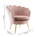 Poltrona Imbottita Schienale a Conchiglia in Velluto Piedi Oro Rosa antico