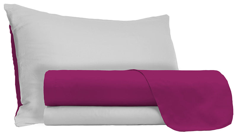 Set Lenzuola Sopra Sotto e Federe Doubleface Fuxia\/Grigio Chiaro