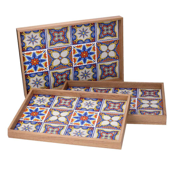 prezzo Set 3 Vassoi Rettangolari da Cucina in Legno Multicolor