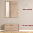 Set Mobili da Ingresso con Panca Scarpiera Appendiabiti a Muro e Specchio in Legno Truciolare Marrone Scuro   