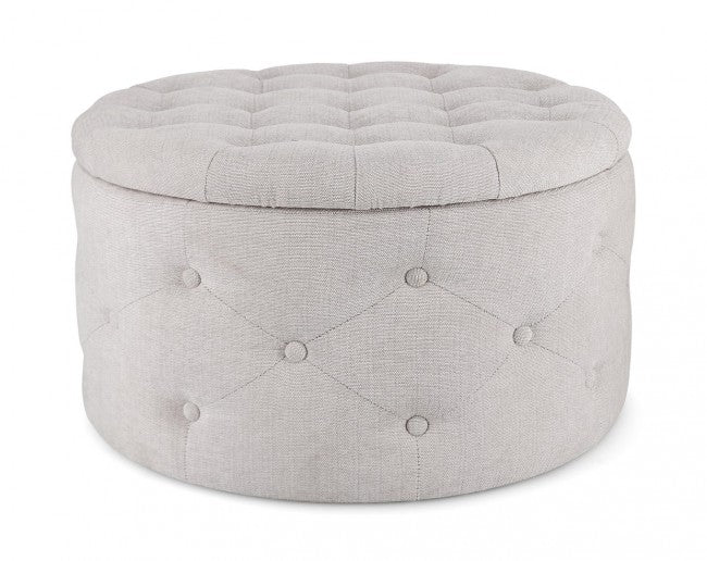 Pouf Contenitore Porta Scarpe Ø 70x40 cm Ernestine in Tessuto Grigio Chiaro