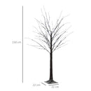 Albero di Natale Luminoso di Betulla 22x22x150 cm con 96 Luci LED e Base Larga in Plastica e Metallo Marrone      