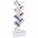 Libreria Moderna a 10 Ripiani 149x38x20 cm con Cassetto in Tessuto in MDF Bianco      