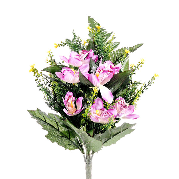 Set 4 Bouquet Artificiali Frontale di Orchidee Altezza 51 cm Viola sconto