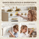 Cucina Giocattolo per Bambini 3-6 Anni 74x29x81 cm con Macchina del Caffè Girevole Fornelli Rubinetto e Orologio in MDF Bianco      