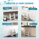 Sgabello Montessori per Bambini 3-8 Anni a 2 Gradini 43x30x55 cm con Bordi Arrotondati in MDF e Multistrato Bianco      