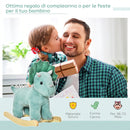 Cavallo a Dondolo per Bambini 3-6 Anni 64x30x54 cm a Forma di Triceratopo con Suoni Realistici in Peluche Verde Scuro      