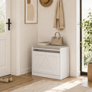 Panca Scarpiera Salvaspazio 60x30x52 cm con Seduta Imbottita e Anta a Ribalta in Pannello Truciolare Bianco      