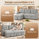 Divano Letto 3 Posti Estraibile 201x132x88 cm con Chaise Longue Contenitore e Cuscini in Tessuto Grigio      