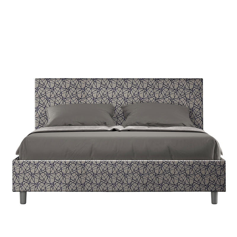 Letto Matrimoniale Giroletto con Alzata Comoda Imbottito in Tessuto Era Adele Blu Varie Misure