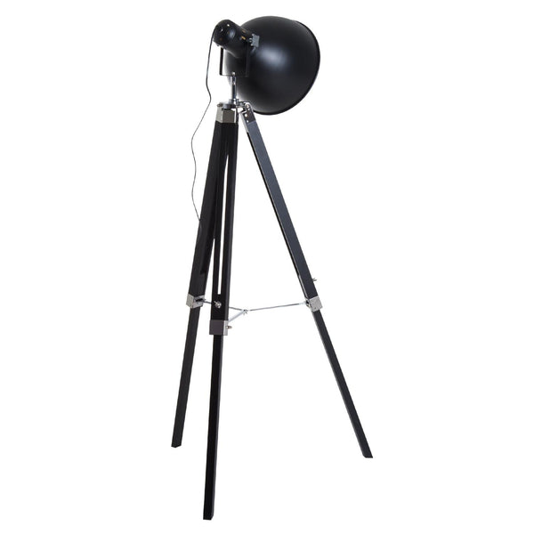 Lampada da Terra Tripode in Legno e Paralume in Metallo Altezza 102/152cm Nero sconto