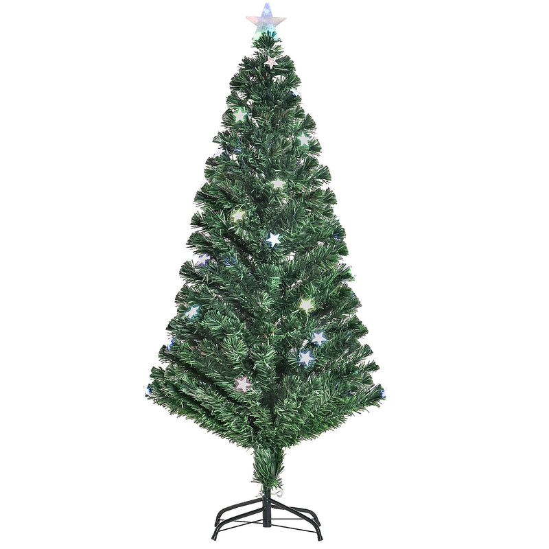 Albero di Natale Artificiale 150 cm 180 Rami 36 Luci LED e Fibre Ottiche Colorate Verde