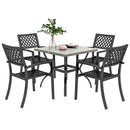 Set Tavolo Quadrato Effetto Marmo con 4 Sedie Impilabili da Giardino in Acciaio Grigio