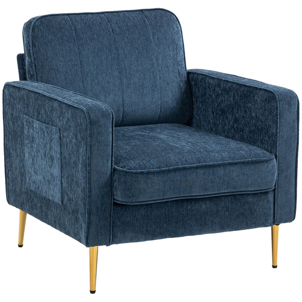 sconto Poltrona da Salotto con Gambe in Acciaio Dorate e Tasche Laterali 81x84x87 cm in Tessuto Blu