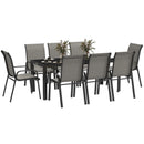 Set da Giardino con Tavolo Rettangolare in Vetro e 8 Sedie Impilabili con Braccioli Grigio Chiaro    