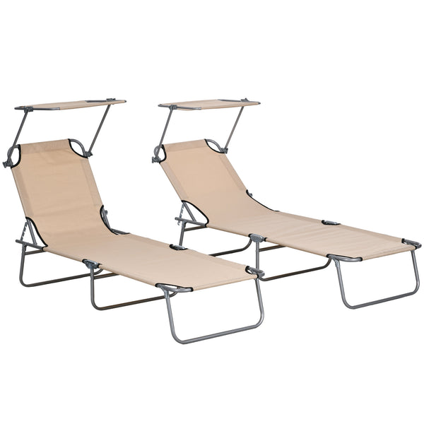 sconto Set 2 Sdraio da Giardino 187x58x36 cm Pieghevoli con Tettuccio Regolabile in Tessuto Oxford e Metallo Marrone