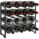 Portabottiglie a 4 Livelli a Onda 42.5x16,5x41 cm Impilabili per 16 Bottiglie in Metallo Nero  