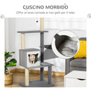 Tiragraffi con Cuccia e Cestino sospeso per Gatti 61x49x160,5 cm in Peluche Sisal  Grigio