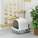 Lettiera Gatto Chiusa L 52,4x41,3x39,9 cm con Maniglia Paletta Pacchetto Deodorante e Antiperdita in Acciaio Inox e ABS Bianco      