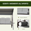 Dondolo da Giardino 3 Posti 208x121x172 cm con Tetto Regolabile Portabicchieri e Cuscini in Metallo e Tessuto Grigio Chiaro      