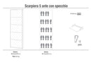 Scarpiera 5 Ante con Specchio 63x190x18 cm Ossido Bianco