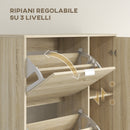 Scarpiera 4 Cassetti Ribaltabili e 2 Armadietti con Specchio 16 Paia di Scarpe 82x30x168 cm Rovere  