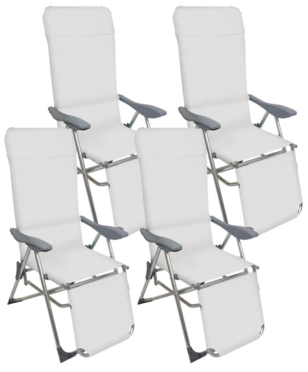 acquista Set 4 Sedie a Sdraio Reclinabili Pieghevoli 59x76x109 cm con Poggiapiedi in Alluminio e Textilene A