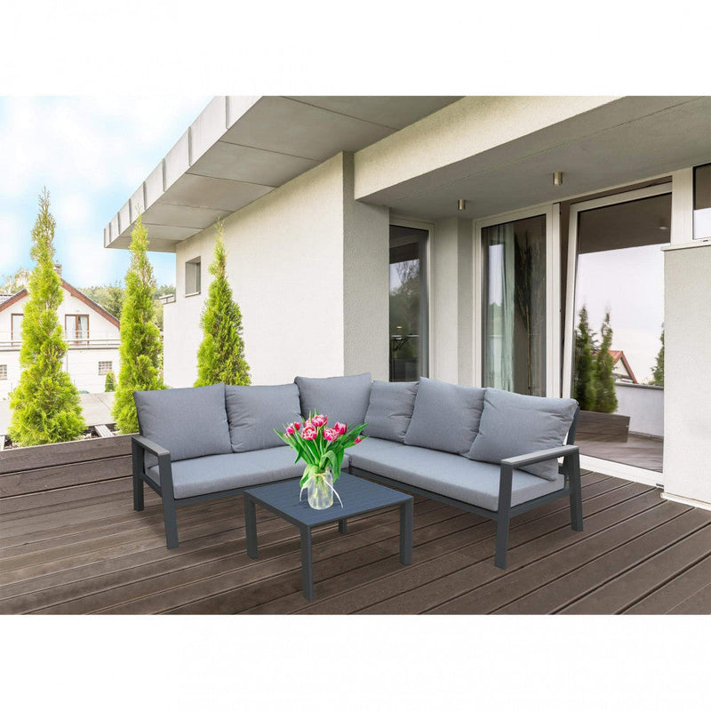 Salotto Angolare Surabaya con Cuscini in Alluminio Antracite