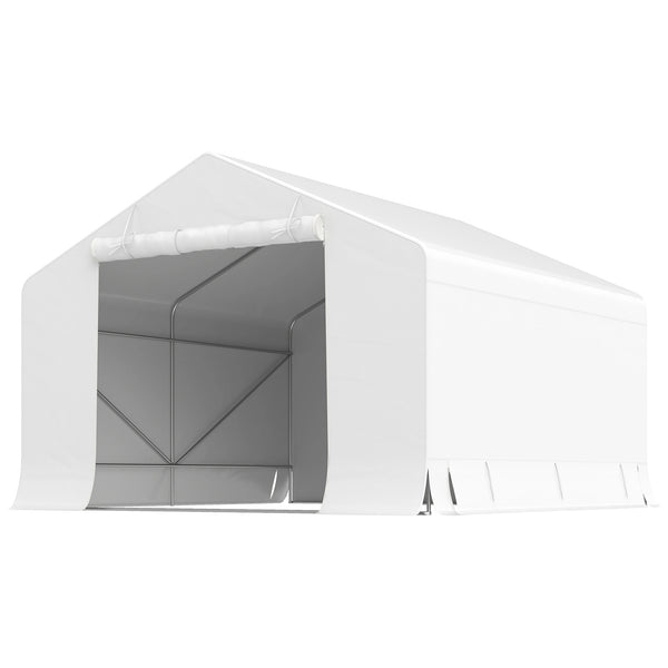 Capanno da Giardino e Tenda Garage 3x3 m Impermeabile con Porta Avvolgibile in Metallo e PE Bianco prezzo