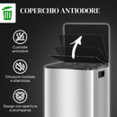 Pattumiera a Pedale 2 Sezioni 30L 47,7x37,5x66,8 cm in Acciaio Inox e PP  