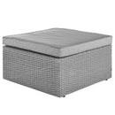 Set Salotto Divano da Giardino con Pouf Contenitore in Polyrattan Grigio Chiaro