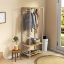 Mobile Appendiabiti 2 in 1 con Ripiano a 2 Livelli 60x40x167,5 cm in Acciaio e Truciolato Bianco e legno naturale