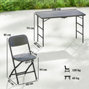 Set Tavolo Regolabile 118x60x74 cm e 4 Sedie da Giardino Pieghevoli in HDPE Effetto Legno Grigio Scuro      