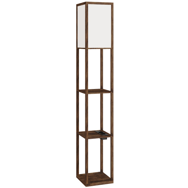 sconto Lampada da Terra 26x26x160 cm Struttura con Ripiani Luce Regolabile Interruttore a Pedale e Porte USB in MDF Marrone